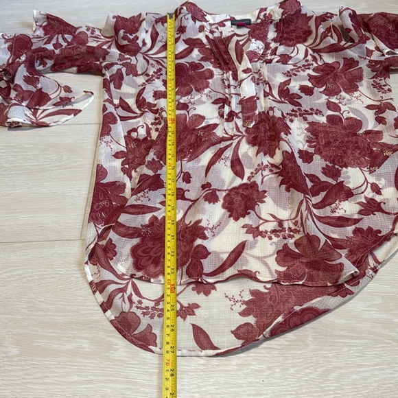 Vince Camuto Red Flutter Sleeve Blouse with Mandarin Collar - Picture 5 of 8